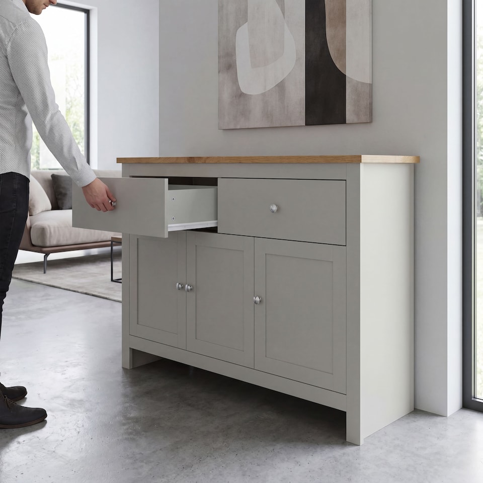 image 1 of Vida Designs Arlington 2 Drawer 3 Door Sideboard Shaker Buffet Cabinet Storage, Grey & Oak | Grey | Grey & Oak | 1