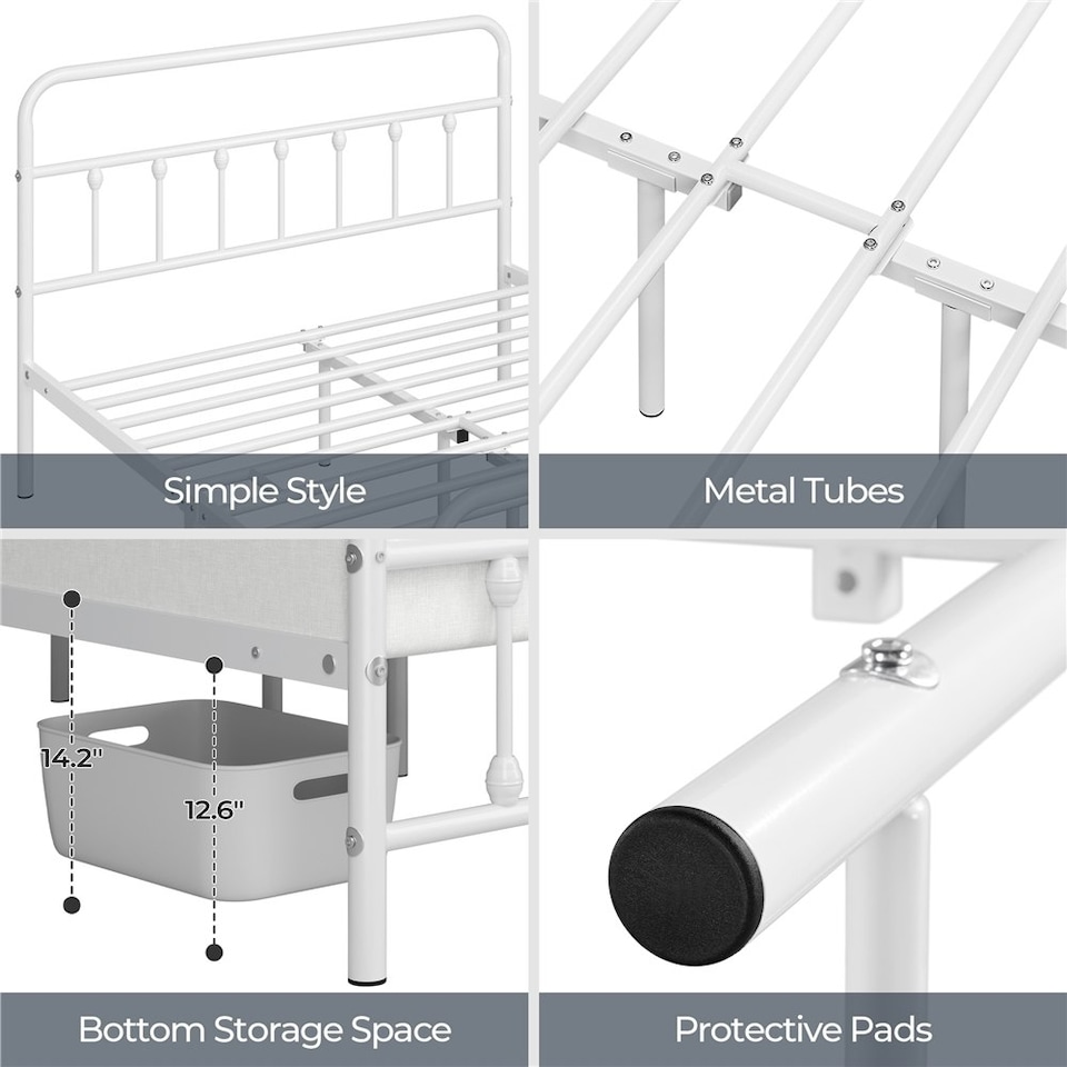 image 1 of Yaheetech Full Classic Iron Platform Bed with High Headboard and Footboard White