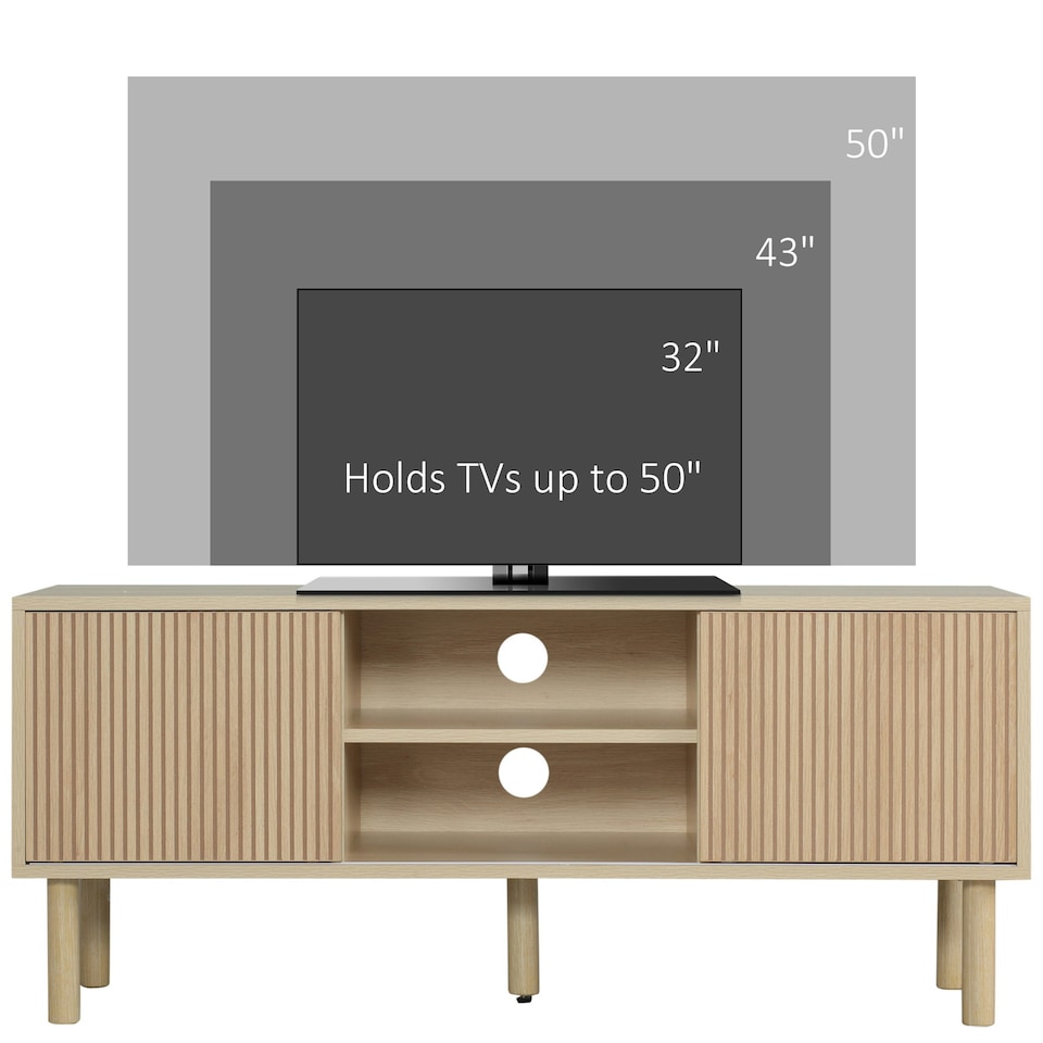 image 1 of HOMCOM TV Stand Cabinet for TVs up to 50" with Sliding Doors, Natural