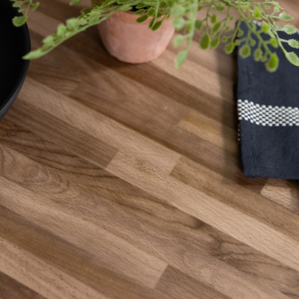 image 1 of Sticky Back Plastic Walnut Block Wood Effect Kitchen Self-adhesive Vinyl Wrap for Cupboards, Doors and Worktops 67.5cm x 2m (5 rolls) - d-c-fix