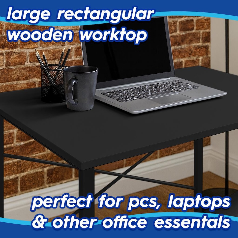 image 1 of Harbour Housewares Wooden Computer Desk - Black/Black | Black | Black/Black