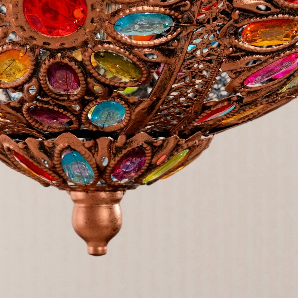 image 1 of ValueLights Samia Moroccan Bazaar Bronze Lamp Shade Multi Coloured Jewels & Bulb Bronze