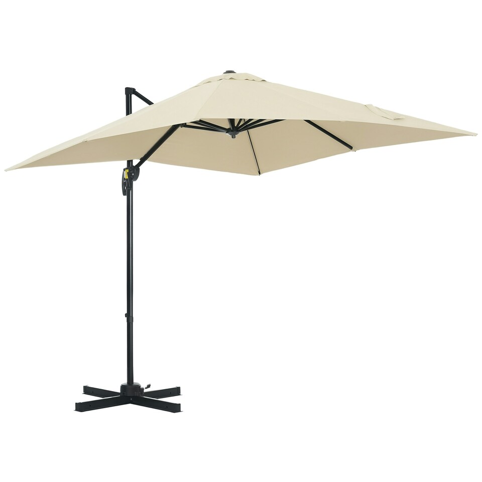 image 1 of Outsunny Square Cantilever Roma Parasol, 360-Degree Rotation, Cream White