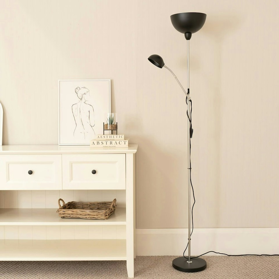 image 1 of ValueLights Orion Black Father Son Upright and Side Adjustable Floor Lamp and LED Bulb