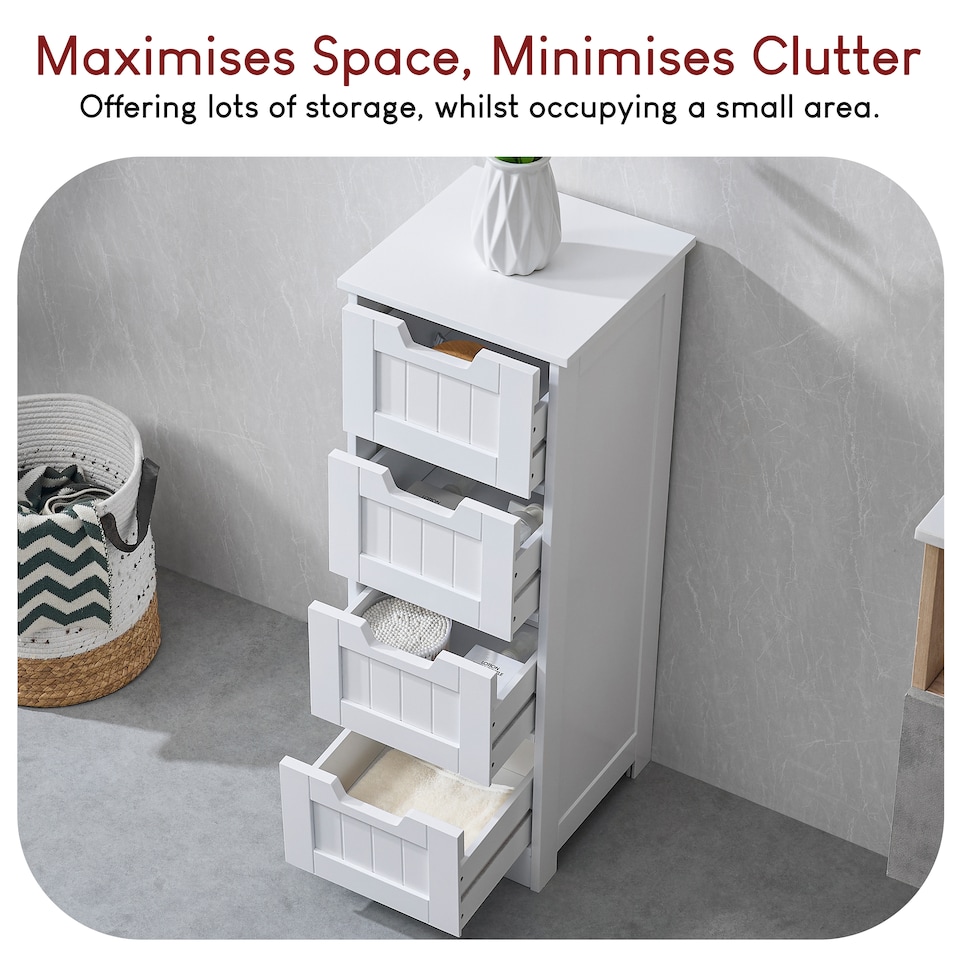image 1 of Bath Vida Priano 4 Drawer Freestanding Bathroom Storage Cabinet, White | White | 1