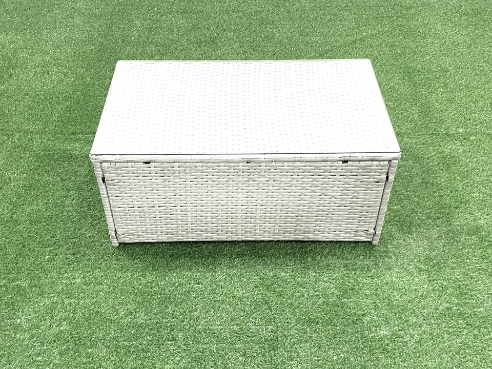 image 1 of Fimous Rattan Garden Outdoor Furniture Sofa Set with Rectangular Coffee Table 2 Chairs 3 Footstools Light Grey Mixed