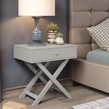 Options 1 Drawer X-Frame Bedside Table - Painted Finish, Polished Metal Handle | Grey | Grey | One Size | 1