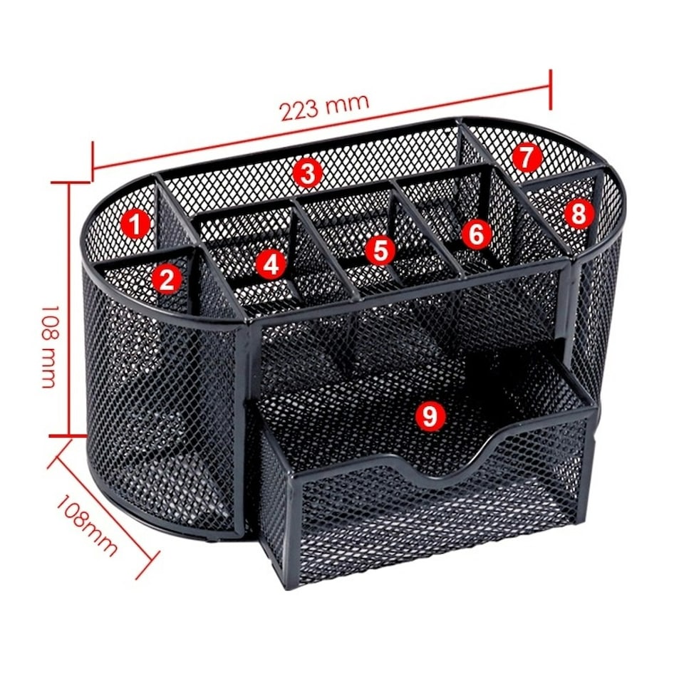 image 1 of 9 Compartment Wire Mesh Desktop Organiser