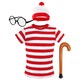 image 1 of Find Me - Top, Hat, Glasses & Stick - Wheres Wally Inspired Costume Red | XL