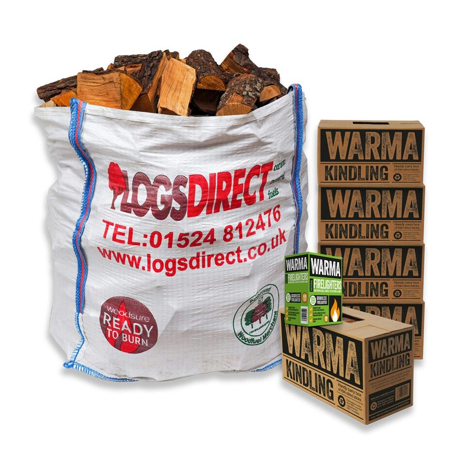 image 1 of Warma Hardwood Dumpy Bag Bundle -  1 Bag Firewood, 5 Large Boxes Kindling & 1 Box 30 Eco Wood Wool Firelighters
