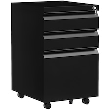 Vinsetto 3-Drawer Filing Cabinet with Lock, Mobile Steel File Cabinet for A4, Legal and Letter Size, Under Desk Drawers with Pre-Assembled Body for Home Office, 37 x 43.5 x 60 cm, Black