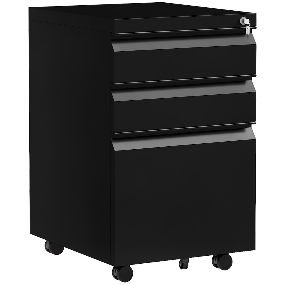 image 1 of Vinsetto 3-Drawer Filing Cabinet with Lock, Mobile Steel File Cabinet for A4, Legal and Letter Size, Under Desk Drawers with Pre-Assembled Body for Home Office, 37 x 43.5 x 60 cm, Black