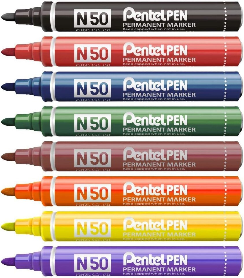image 1 of Pentel N50 Permanent Markers Red Broad Bullet Tip Pack 12