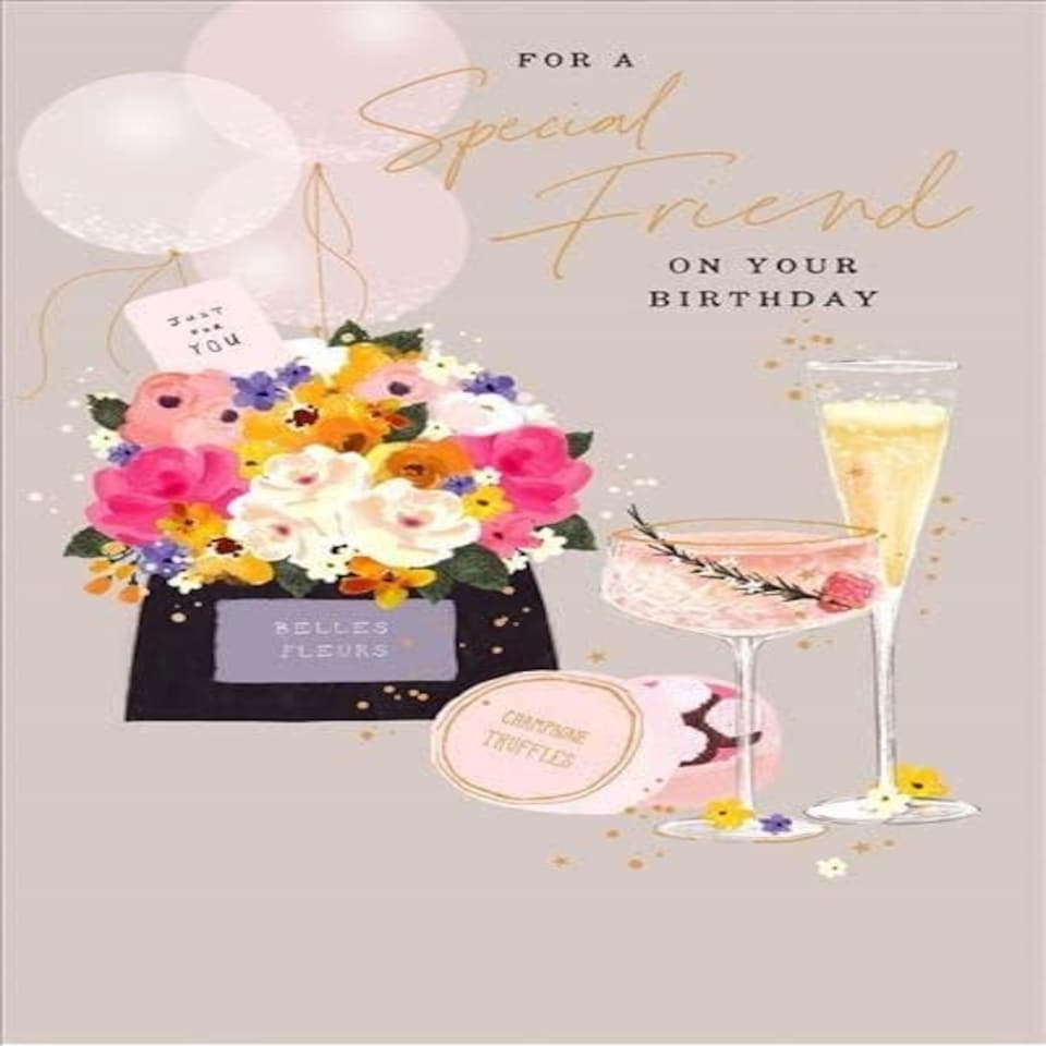 image 1 of Bouquet and Champagne With A Gold Foil Finish 'Special Friend' Birthday Card