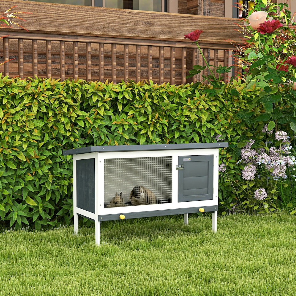 image 1 of PawHut Rabbit Hutch, Guinea Pig Hutch Outdoor Cage w/ Asphalt Roof, Green