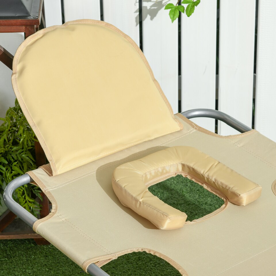 image 1 of Outsunny Sun Lounger with Reading Hole, Folding Garden Lounger, Beige