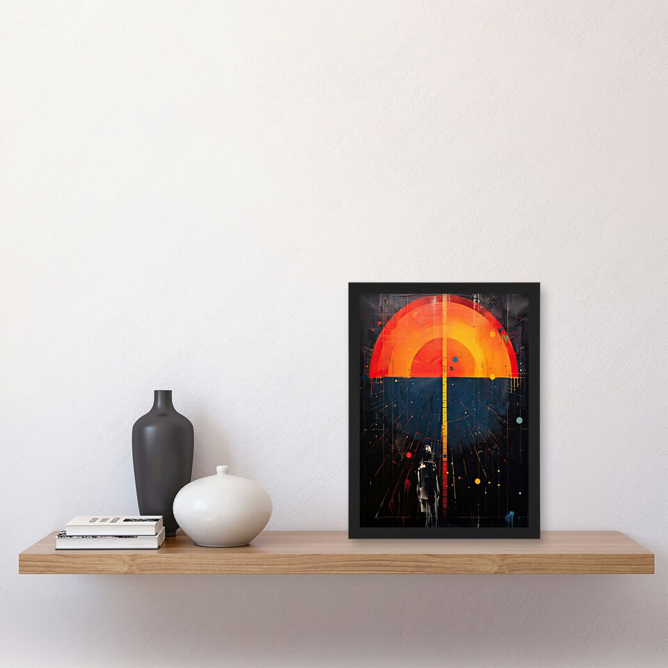 image 1 of Seascape Sunset Abstract Minimalism Oil Black Framed Wall Art Print A4