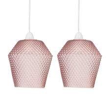 Set of 2 Porter - Pink Textured Glass Easy Fit Pendant Shades Pink