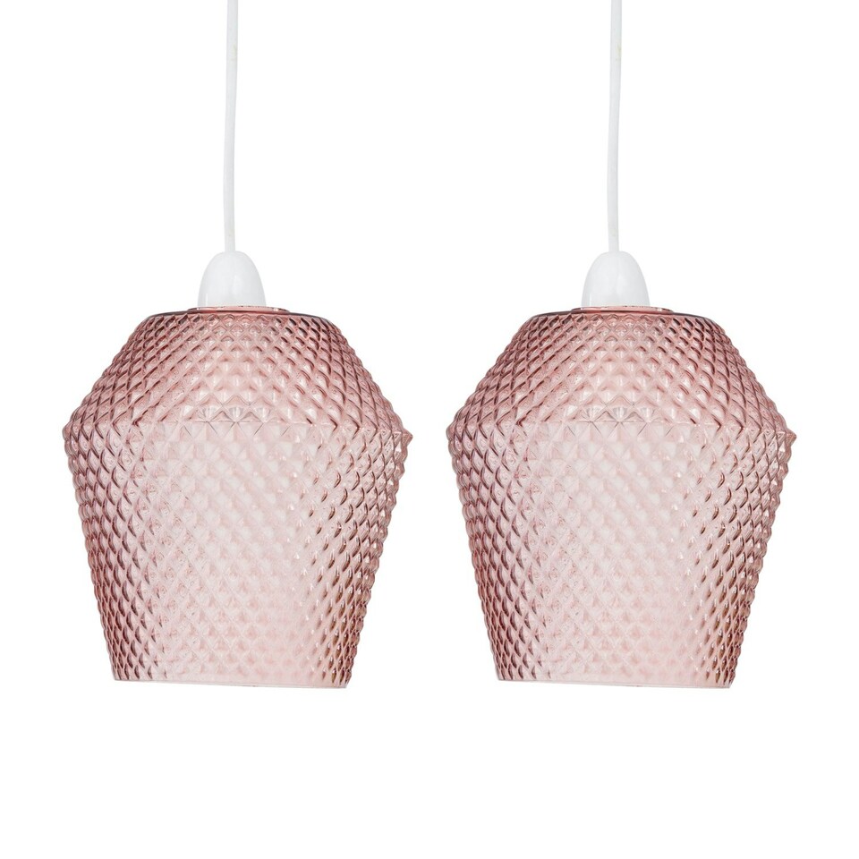 image 1 of Set of 2 Porter - Pink Textured Glass Easy Fit Pendant Shades Pink