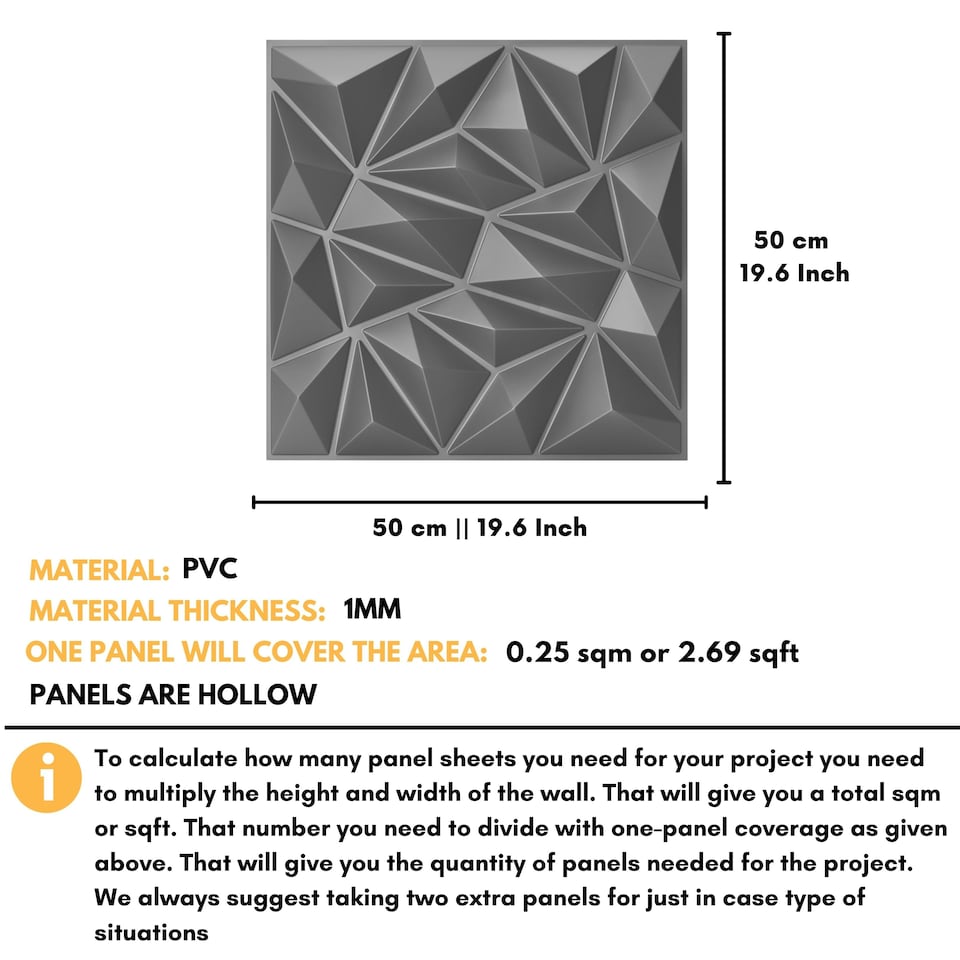 image 1 of NOVECRAFTO Diamond Effect 3D Wall Panels – 6 Sheets Covering 1.5 sqm (16.15 sqft) – Matte Interior PVC Cladding Tiles – 19.6"x19.6" Diamond Design Grey Silver