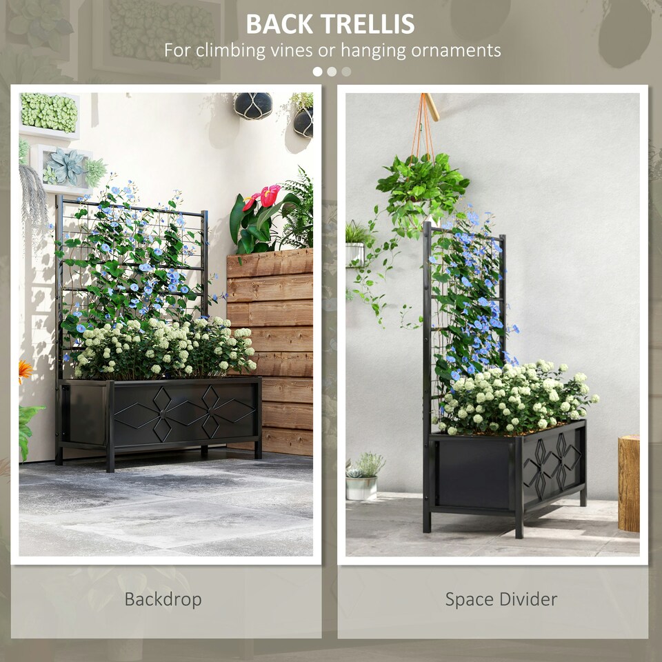 image 1 of Outsunny Garden Raised Bed Planter Box with Trellis, 90 x 40 x 120 cm Black