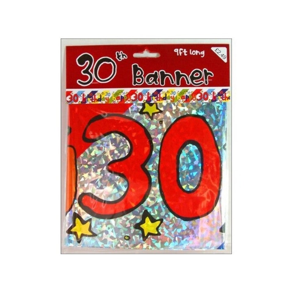 Contrast Striped 30th Birthday Banner - Multicoloured - One Size
