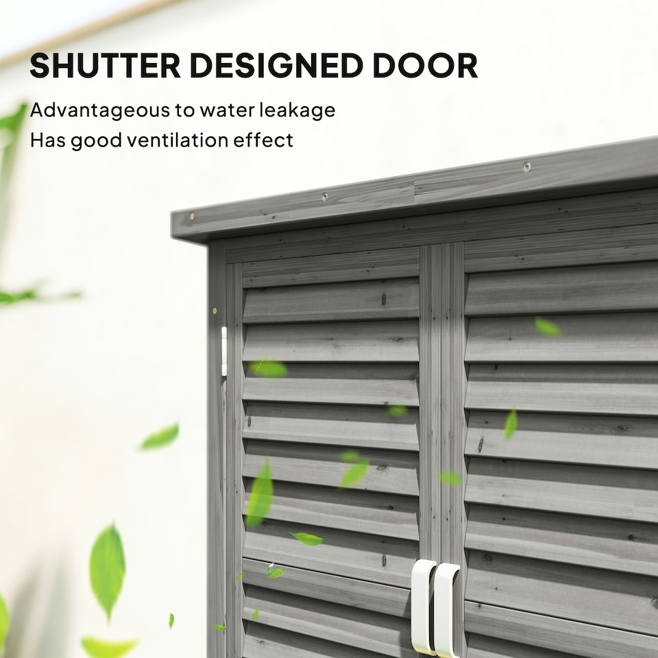 image 1 of Outsunny Garden Storage Shed Solid Fir Wood Garage Organisation w/ Doors Grey