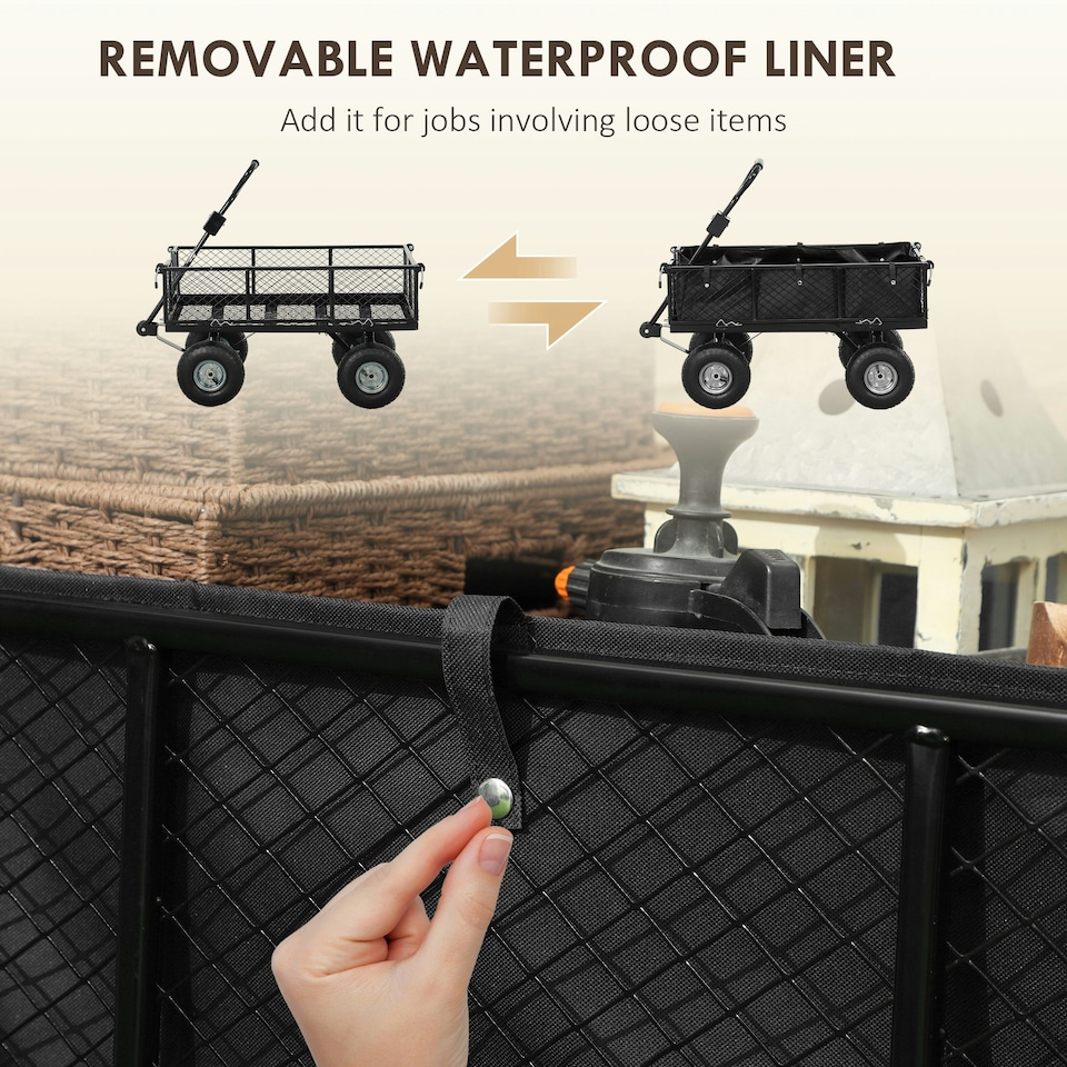 image 1 of Outsunny Garden Cart with Removable Liner, Quick-Release Sides