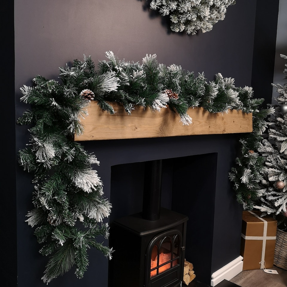 image 1 of 2.7m Snow Flocked Christmas Garland with Pine Cones and Mixed Needles