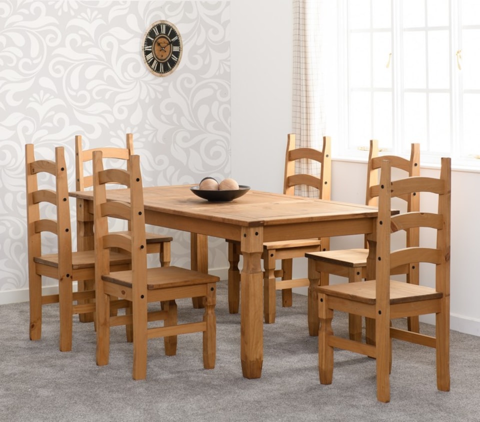 image 1 of Corona 6 feet Dining Set - Distressed Waxed Pine | Brown | 7