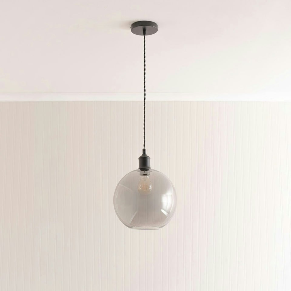 image 1 of ValueLights Bellamy Smoked Glass Globe Matte Black Single Ceiling Pendant Light Black