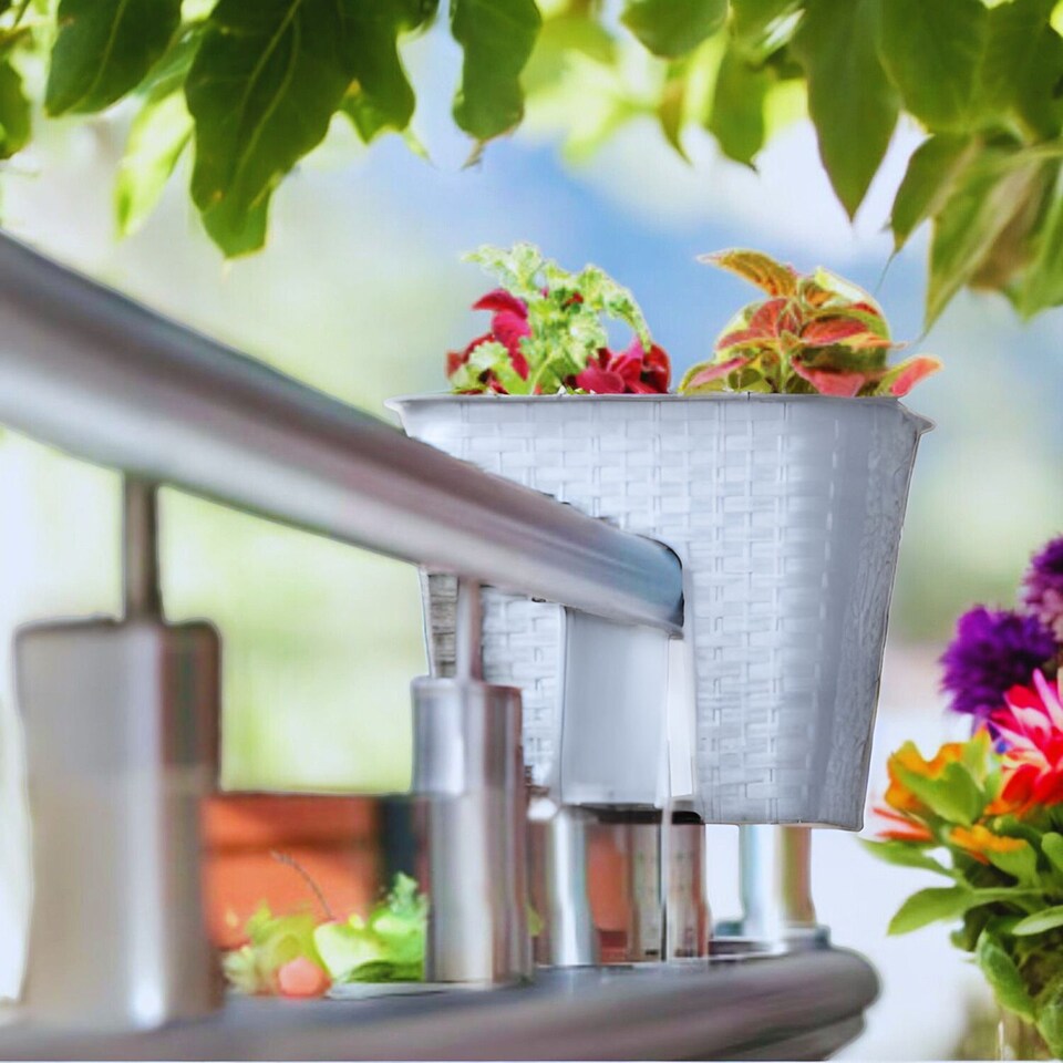 image 1 of Square Ratolla Railing Plant Pot - 22.5x27.2x27.2cm | White | White & Set of 1 | 1