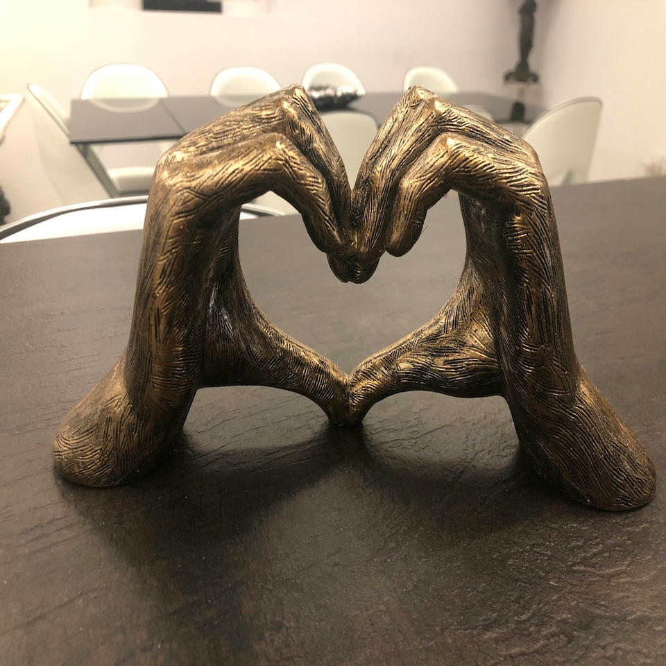image 1 of Hands Love Gesture Sculpture Antique-Gold Colour Life-Size 26cm/10'' Expression of Appreciation Love Valentine's Day I appreciate I love you Wedding Present