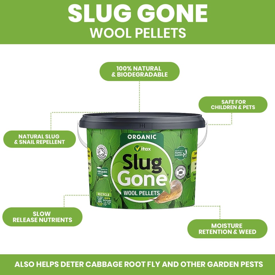 image 1 of Vitax Slug Gone 5L Natural Wool Pellets for Organic Gardens Protect Plants from Slugs & Snails Improves Soil & Plant Health | Brown