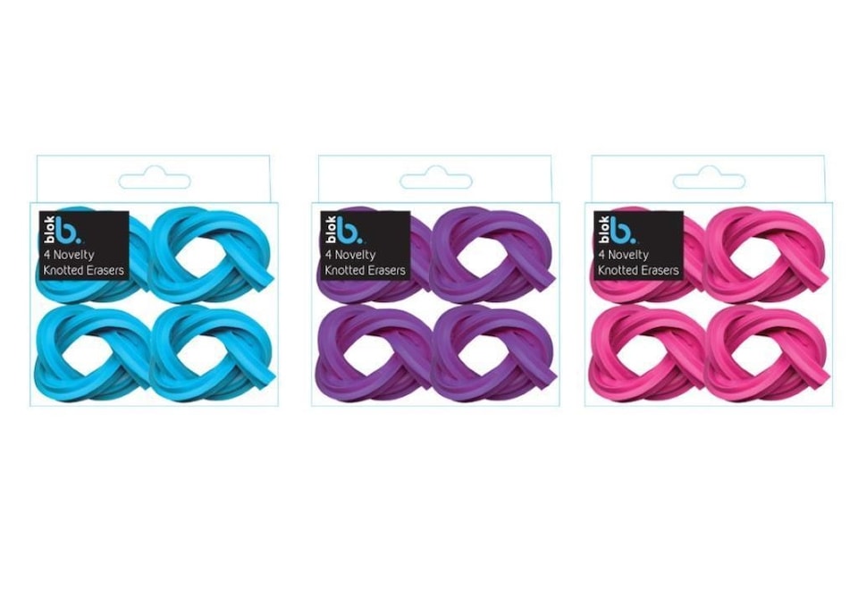 image 1 of Pack of 4 Novelty Knotted Erasers - Assorted Colours