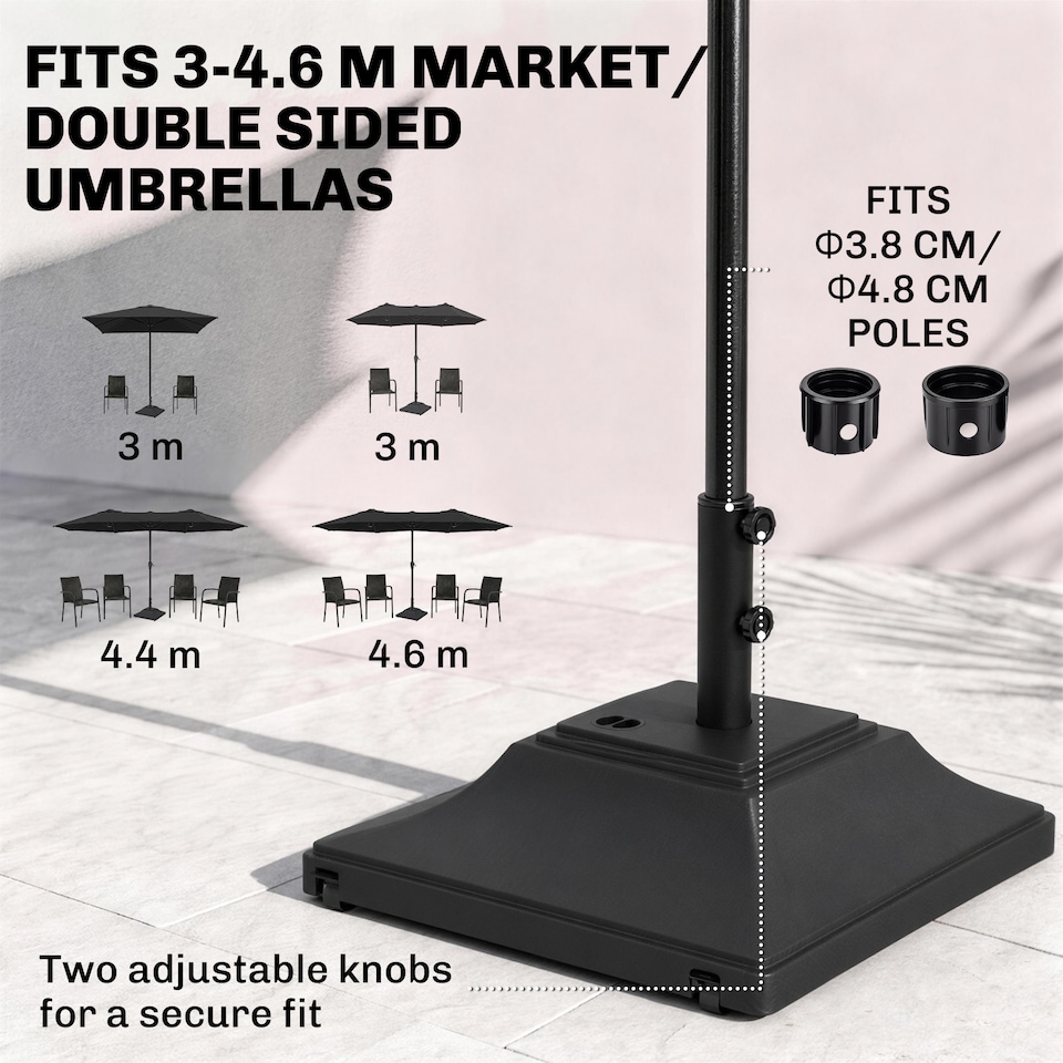 image 1 of Outsunny 60kg Square Parasol Base with Wheels Fillable Plastic Umbrella Stand | Black | Black