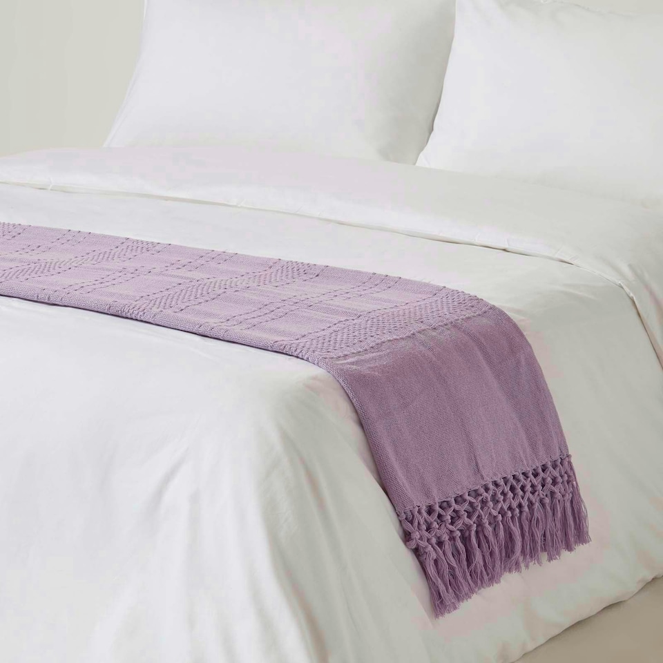 image 1 of Homescapes Kashi Lilac Cotton Throw with Tassels - 150 x 200 cm