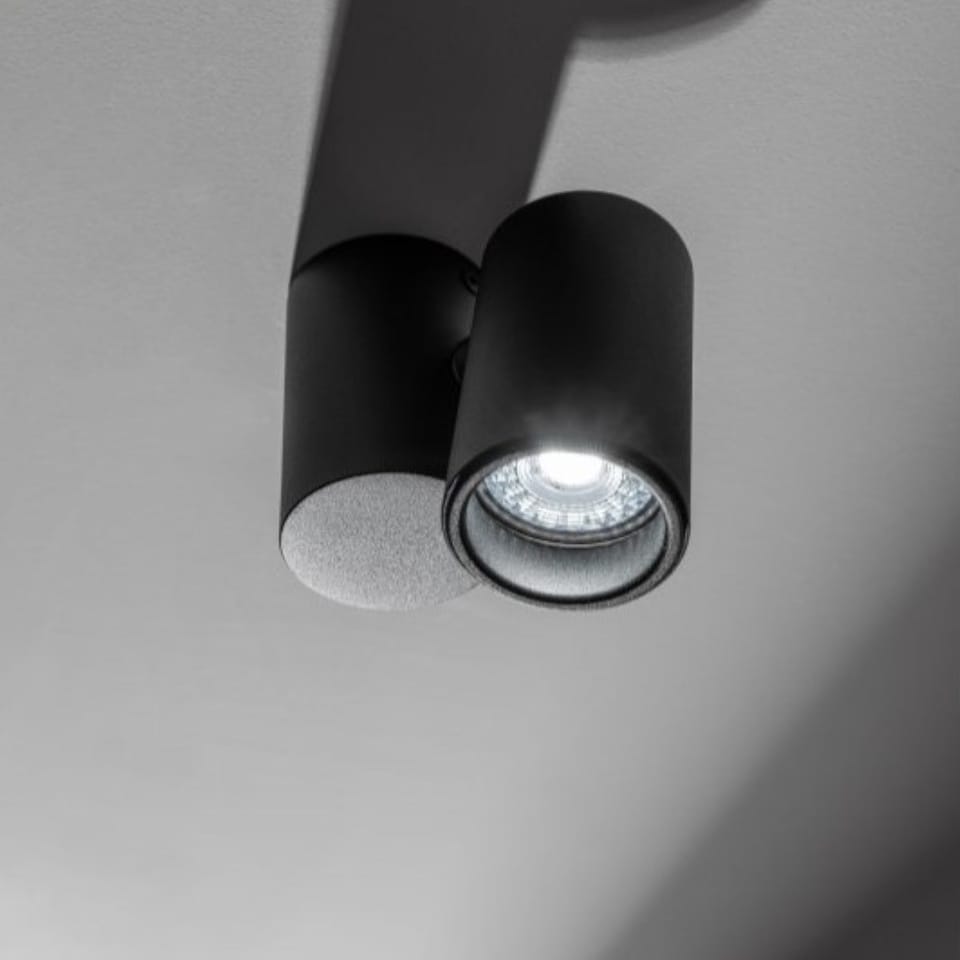image 1 of CGC LUP Black Single GU10 Adjustable Ceiling and Wall Spotlight | Black | Black | Height: 11.5 cm, Width: 11.6 cm, Spotlight Width: 5.6 cm