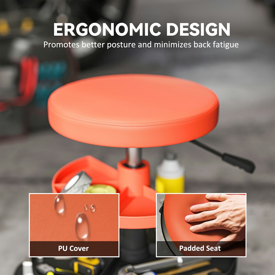 image 1 of HOMCOM Rolling Mechanic Stool, 135kg Capacity Workshop Stool, Yellow | Yellow