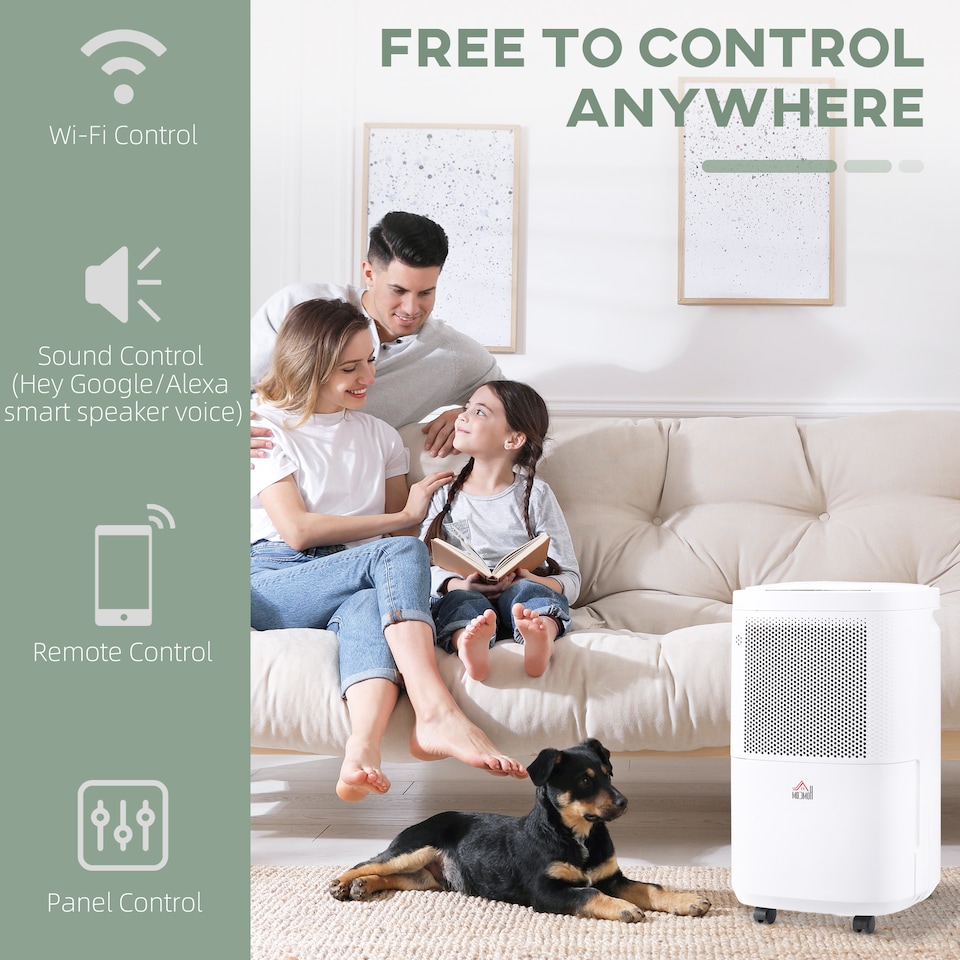 image 1 of HOMCOM 10LDay 2200ML Portable Quiet Dehumidifier with WiFi Smart App Control, Electric Moisture Air Dehumidifier for Home Laundry Basement