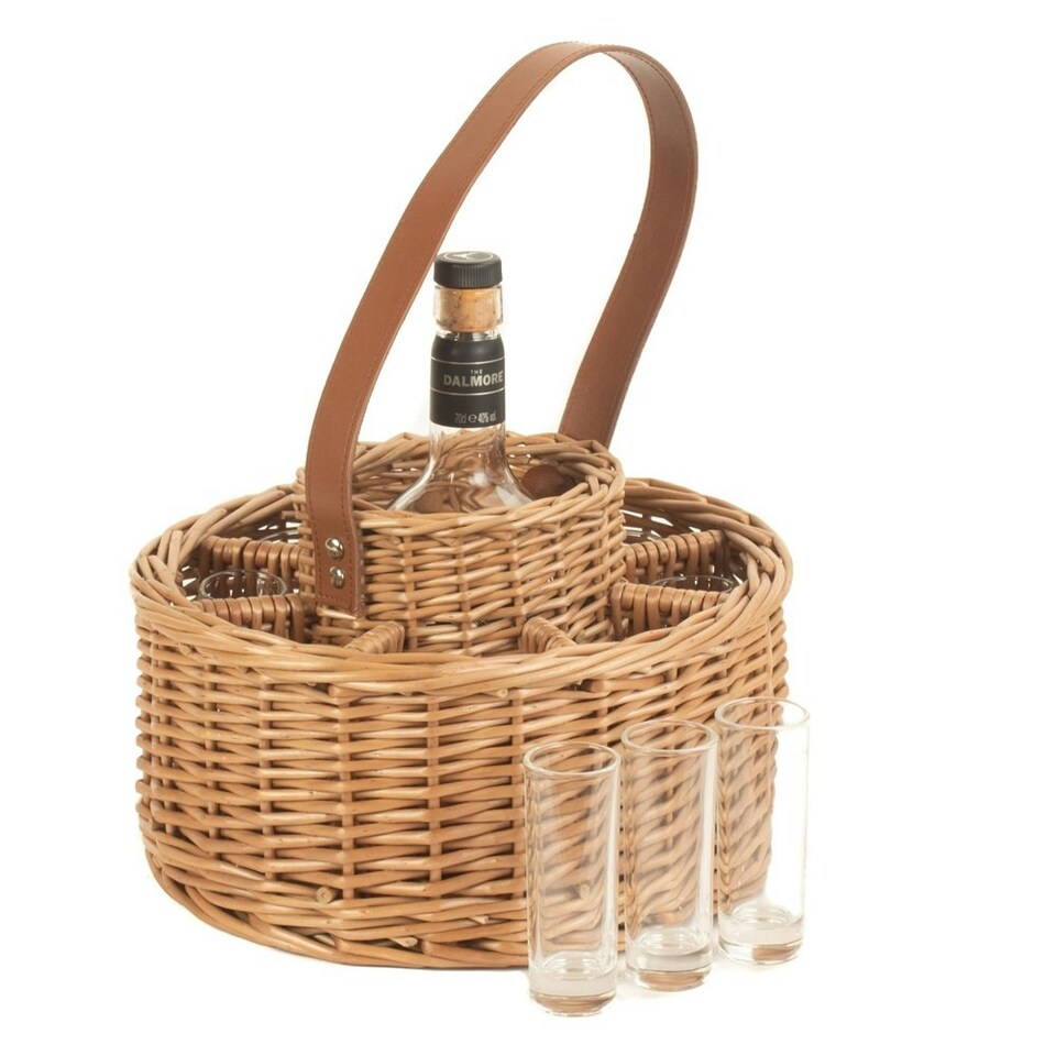 image 1 of Wicker Round Whisky Celebration Drinks Carrier