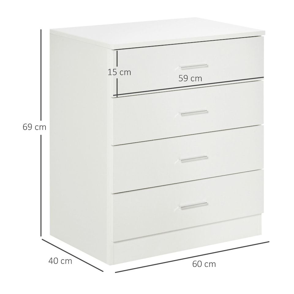 image 1 of HOMCOM Storage Cabinet Vertical Drawer Chest of 4 w/ Metal Rails