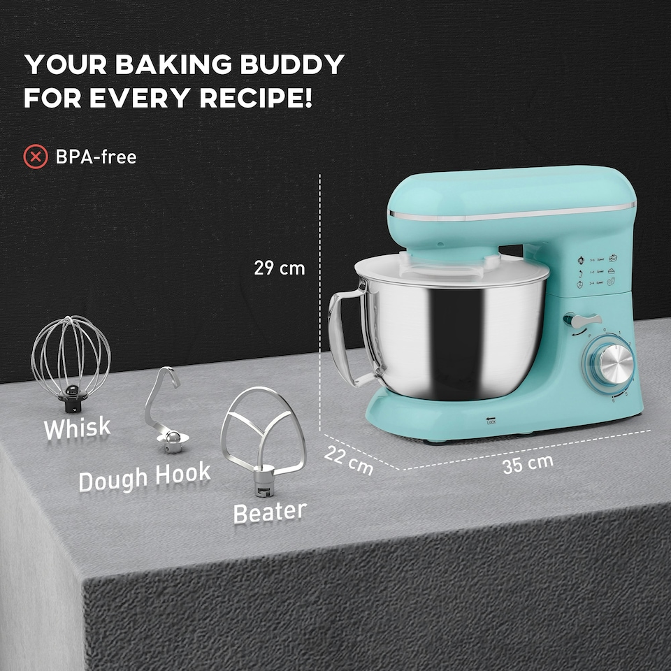 image 1 of HOMCOM Electric Stand Mixer, 4.5L Food Mixer with Dough Hook, Whisk, Blue