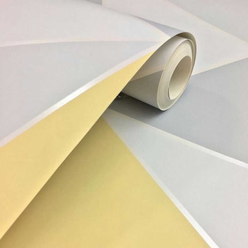 image 1 of Fine Decor Apex Geometric Wallpaper - Yellow/Grey - 32.1ft x 21in Yellow