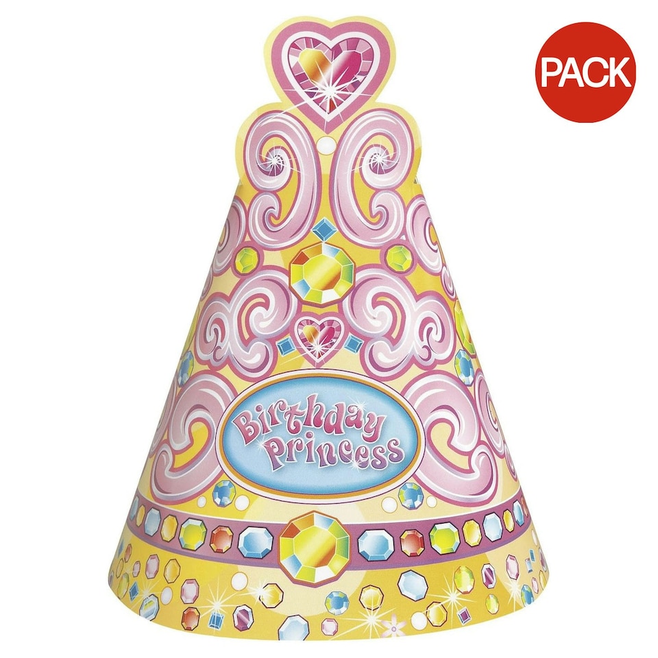 Unique Party Pretty Princess Party Hats (Pack of 8) - Multicoloured - One Size