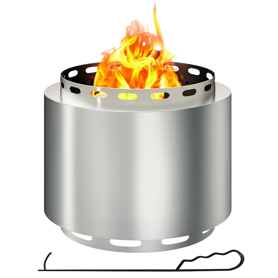 image 1 of Outsunny 48.5cm Smokeless Wood Burning Firepit Stainless Steel Fire Pit, Silver