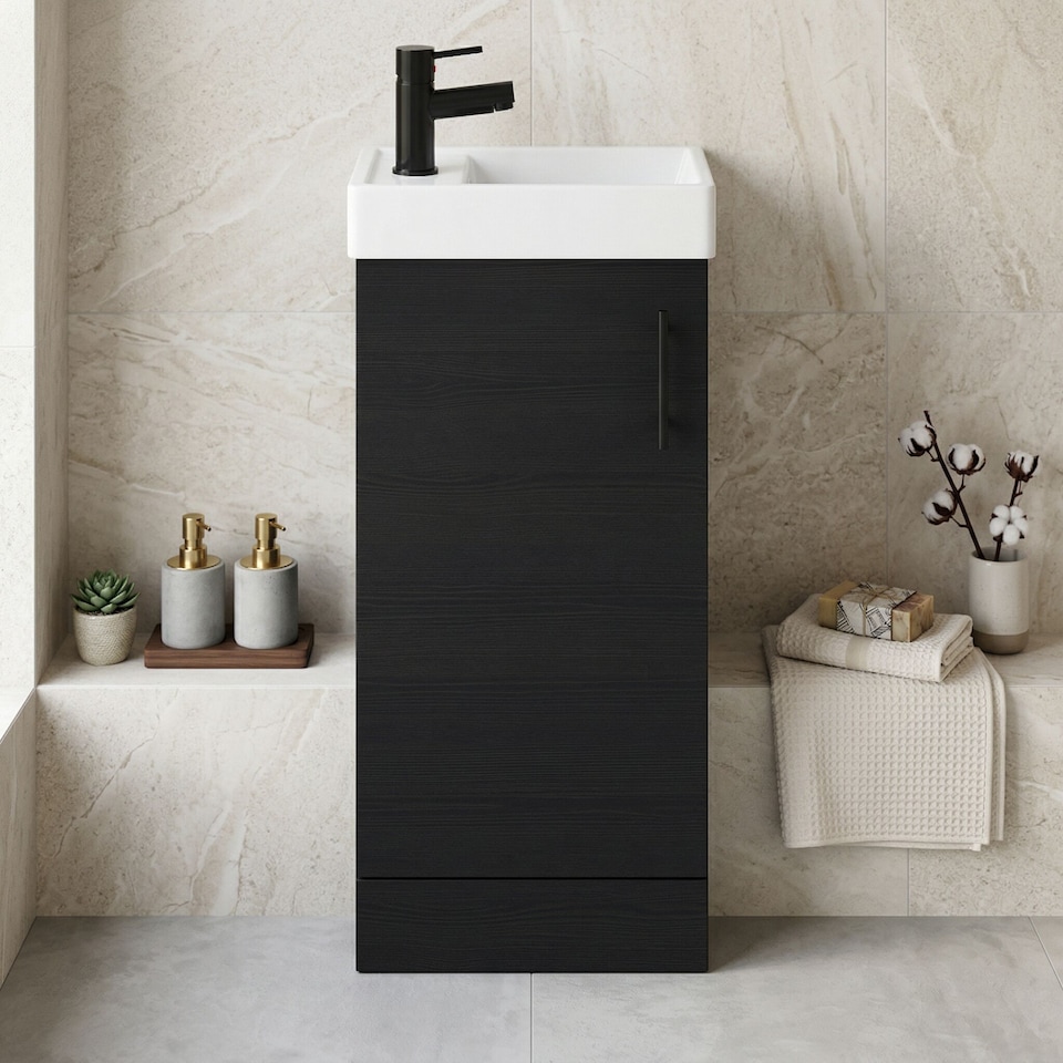 image 1 of Balterley Floor Standing Vanity Basin 400mm Charcoal & Matt Black Handle