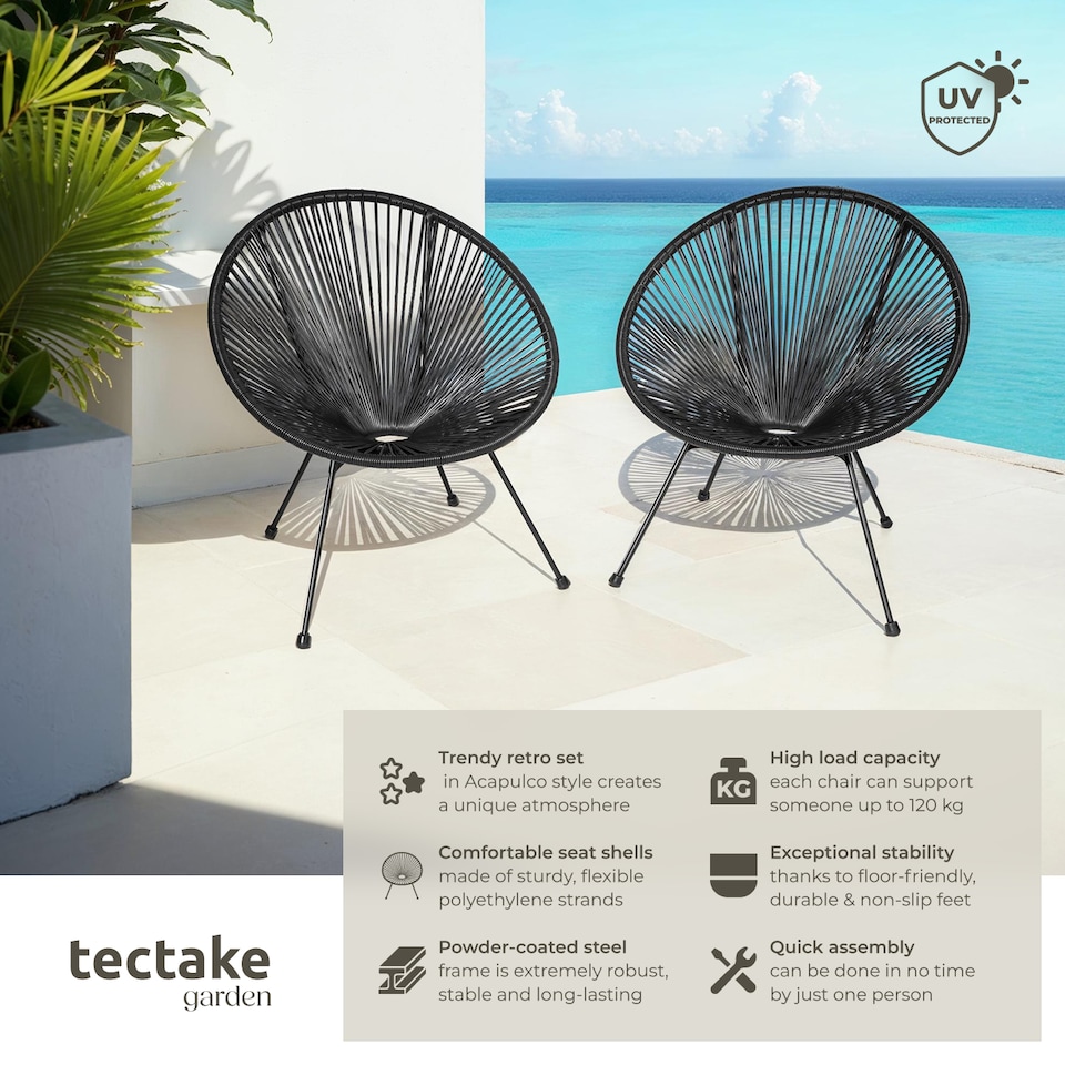 image 1 of Garden chairs in retro design set of 2 | Black | black | 1