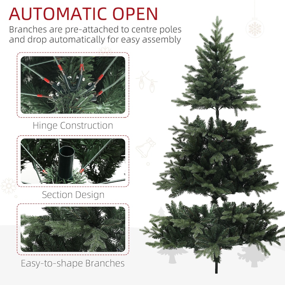 image 1 of HOMCOM 7ft Artificial Spurce Christmas Tree with 3116 Branch Tips and Foldable Steel Base, Realistic Hinged mas Tree for Home Office, Green