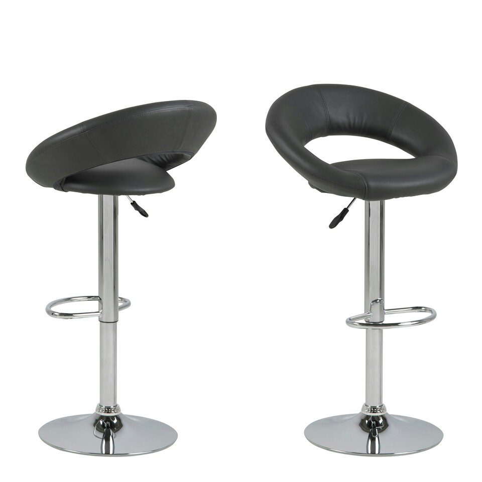 image 1 of Plump Dark Grey Swivel Bar Stool with Open Back